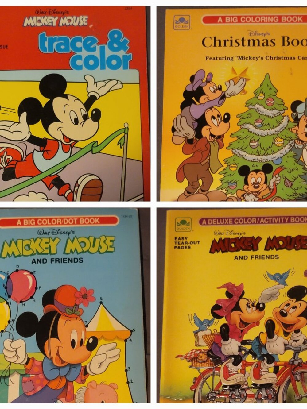 Lot of 4 - Vintage - MICKEY MOUSE & Friends Coloring Books Activity Books